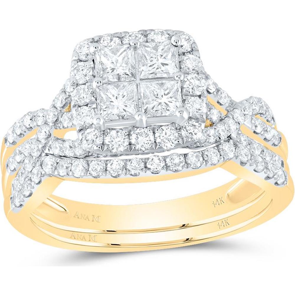 14K Yellow Gold Princess Diamond Bridal Wedding Ring Set - 1.53 Carat Total Diamond Weight