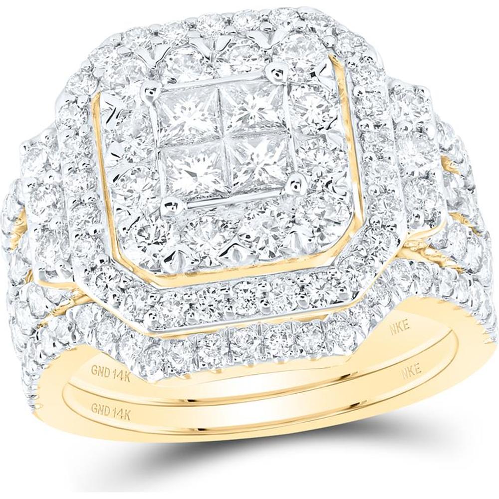 14K Yellow Gold Princess Diamond Bridal Wedding Ring Set - 2.62 Carat Total Diamond Weight