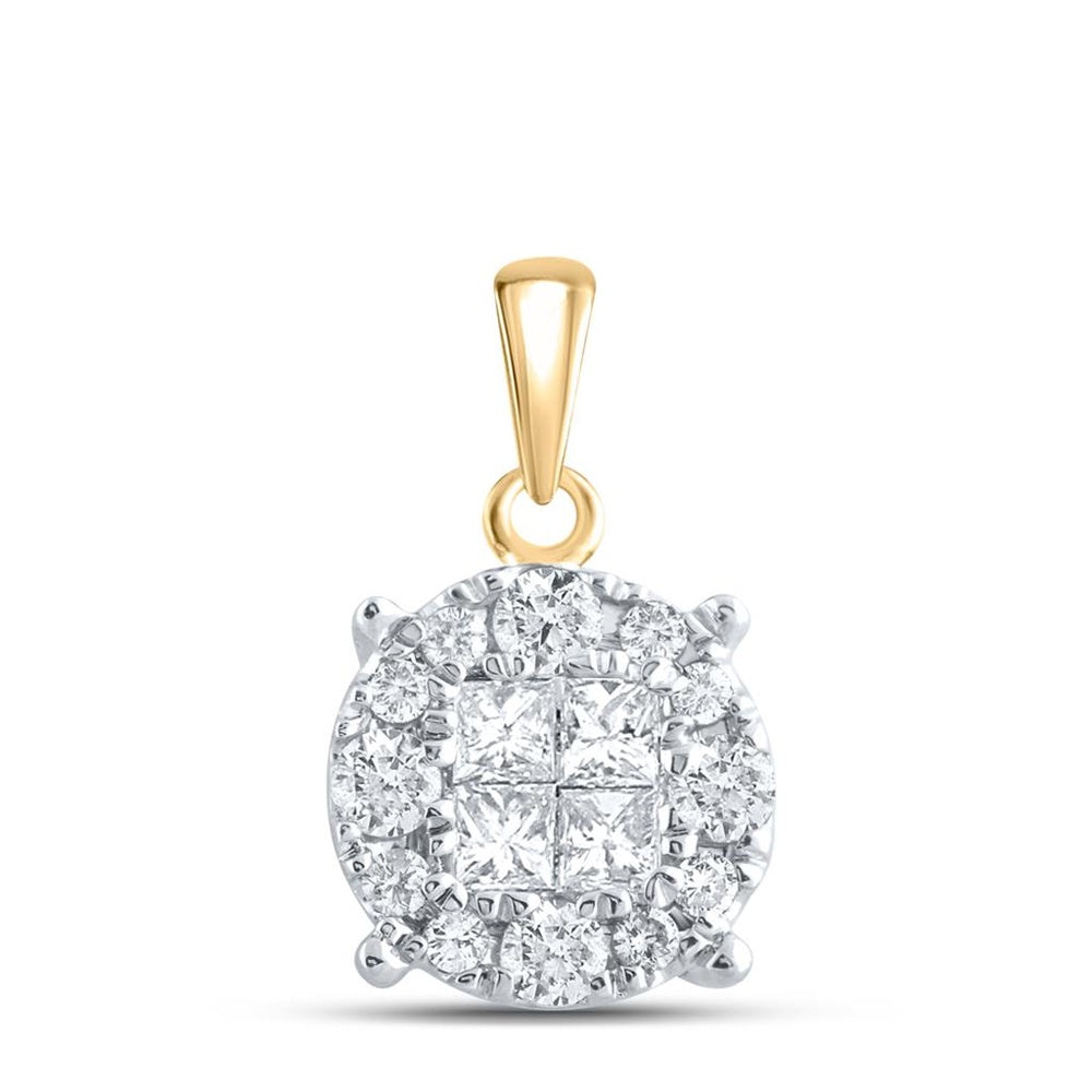 14K Yellow Gold Princess Diamond Pendant - 1/2 Carat Total Diamond Weight