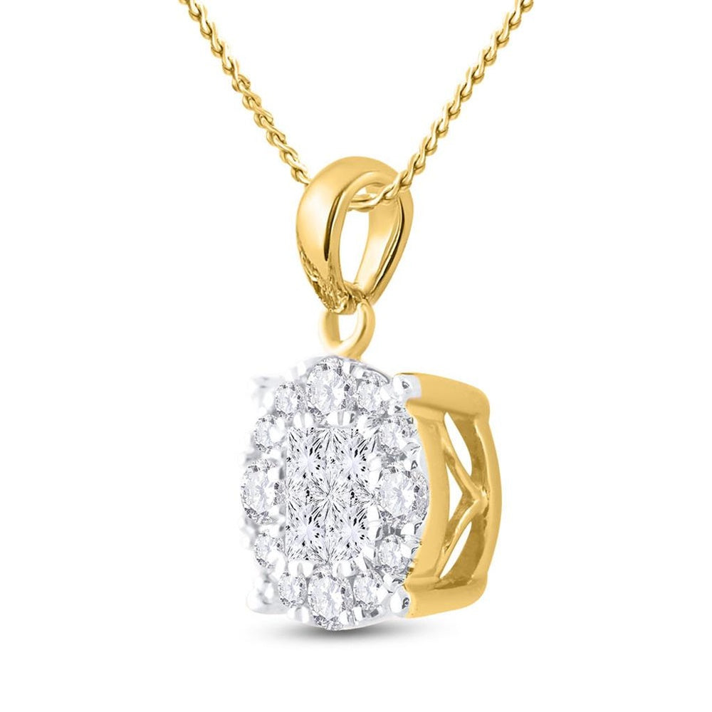 14K Yellow Gold Princess Diamond Pendant - 1/2 Carat Total Diamond Weight