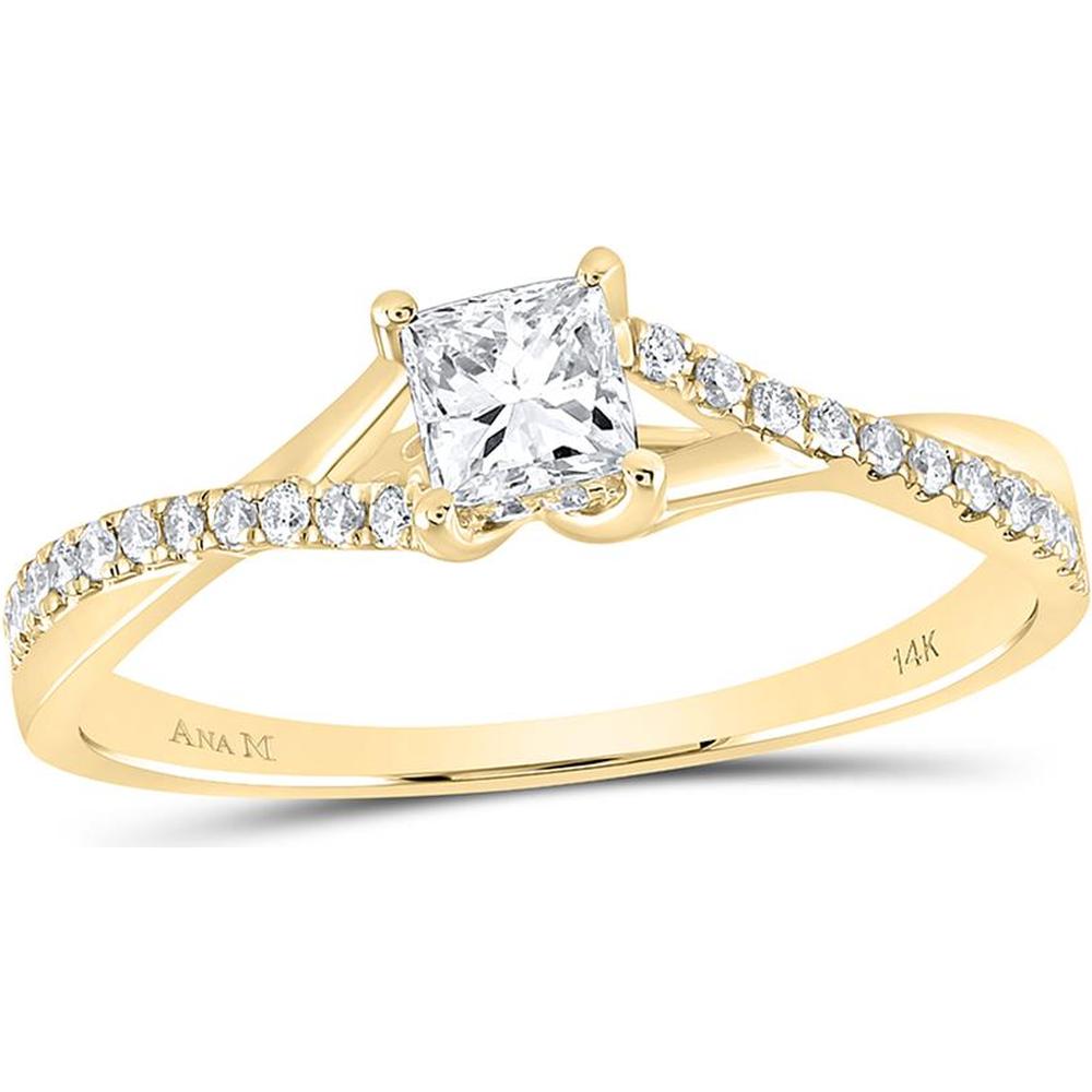 14K Yellow Gold Princess Diamond Solitaire Engagement Ring with Pave Set Round Diamonds - 1/2 Carat Total Diamond Weight