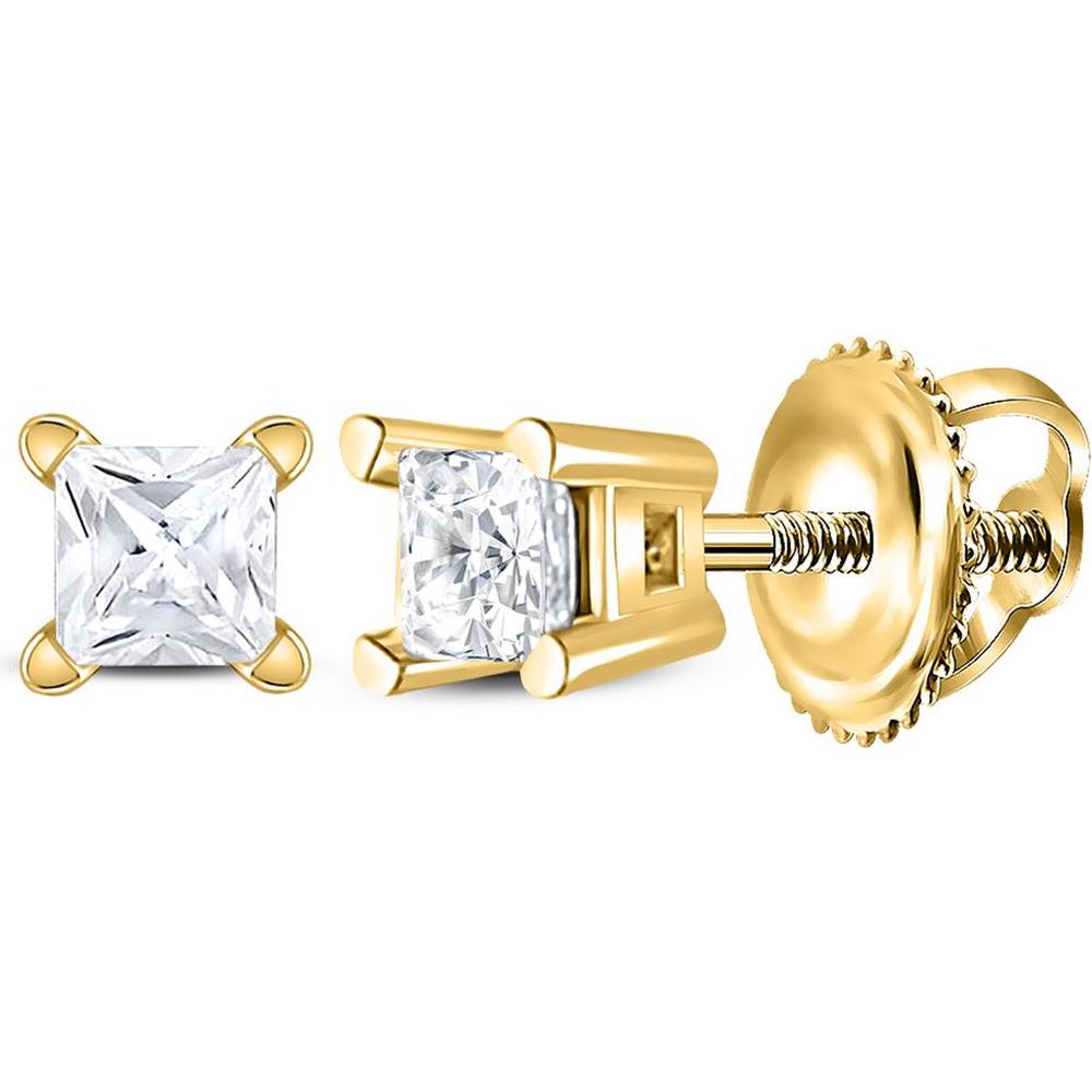 14K Yellow Gold Princess Diamond Solitaire Stud Earrings - 1/6 Carat Total Diamond Weight