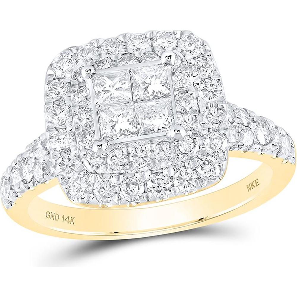 14K Yellow Gold Princess Diamond Square Ring with 1.5 Carat Total Carat Weight in Round and Princess Cut Diamonds