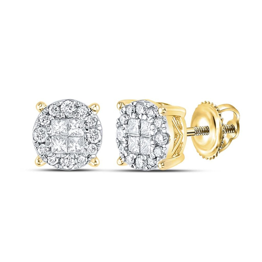 14K Yellow Gold Princess Diamond Stud Earrings - 1/2 Carat Total Diamond Weight