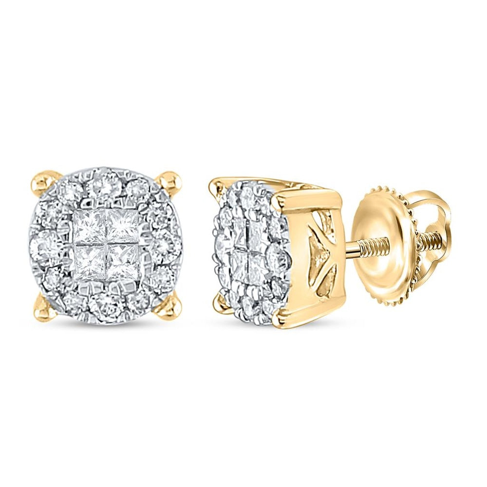 14K Yellow Gold Princess Diamond Stud Earrings - 1/4 Carat Total Diamond Weight