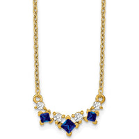14K Yellow Gold Princess Sapphire and Diamond Pendant Necklace - 0.25 Carat Total Gemstone Weight by Lumare Gioia