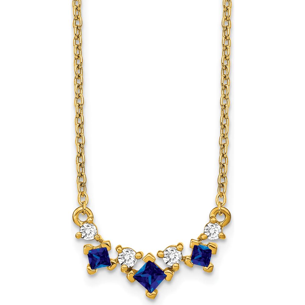 14K Yellow Gold Princess Sapphire and Diamond Pendant Necklace - 0.25 Carat Total Gemstone Weight by Lumare Gioia