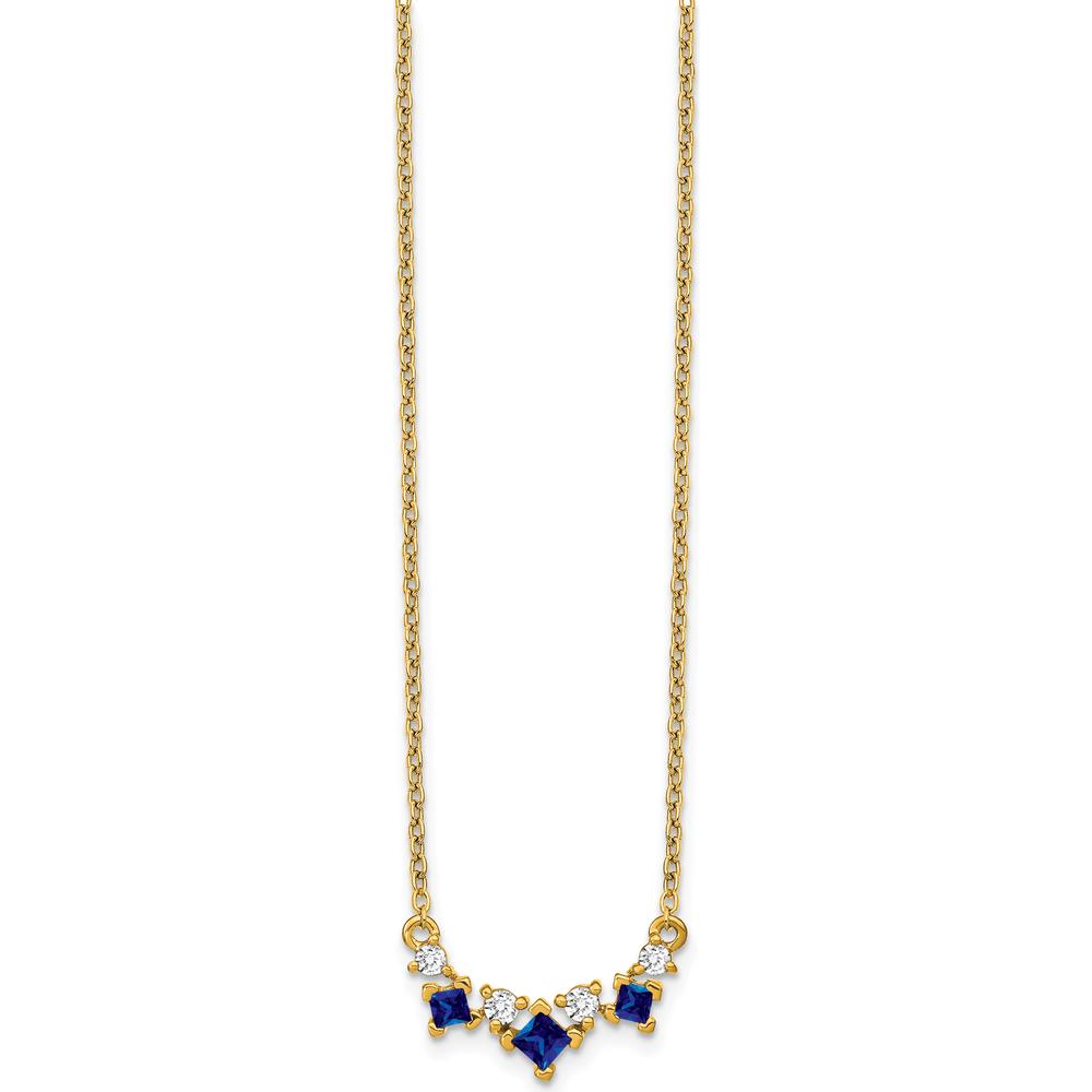 14K Yellow Gold Princess Sapphire and Diamond Pendant Necklace - 0.25 Carat Total Gemstone Weight by Lumare Gioia