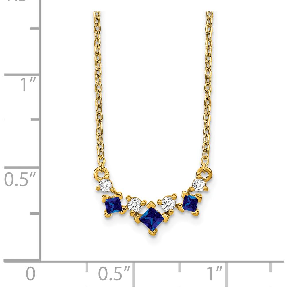 14K Yellow Gold Princess Sapphire and Diamond Pendant Necklace - 0.25 Carat Total Gemstone Weight by Lumare Gioia