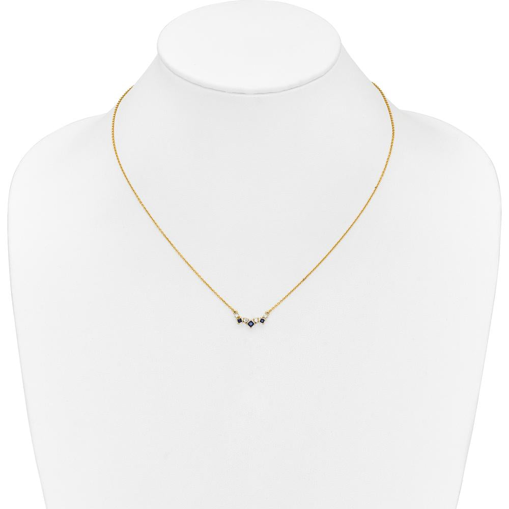 14K Yellow Gold Princess Sapphire and Diamond Pendant Necklace - 0.25 Carat Total Gemstone Weight by Lumare Gioia