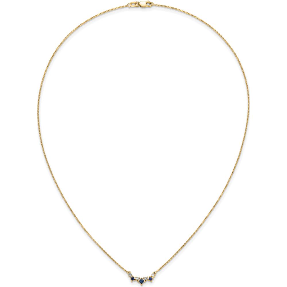 14K Yellow Gold Princess Sapphire and Diamond Pendant Necklace - 0.25 Carat Total Gemstone Weight by Lumare Gioia