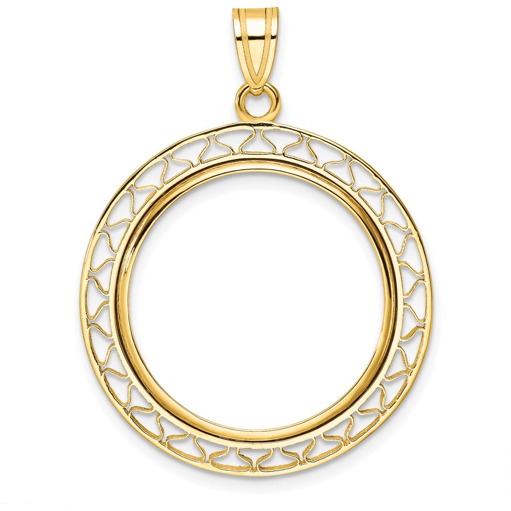 14K Yellow Gold Prong Coin Bezel Pendant for 1/4 oz. American Eagle Coin - 37.8mm Length by Numis Coin Jewelry