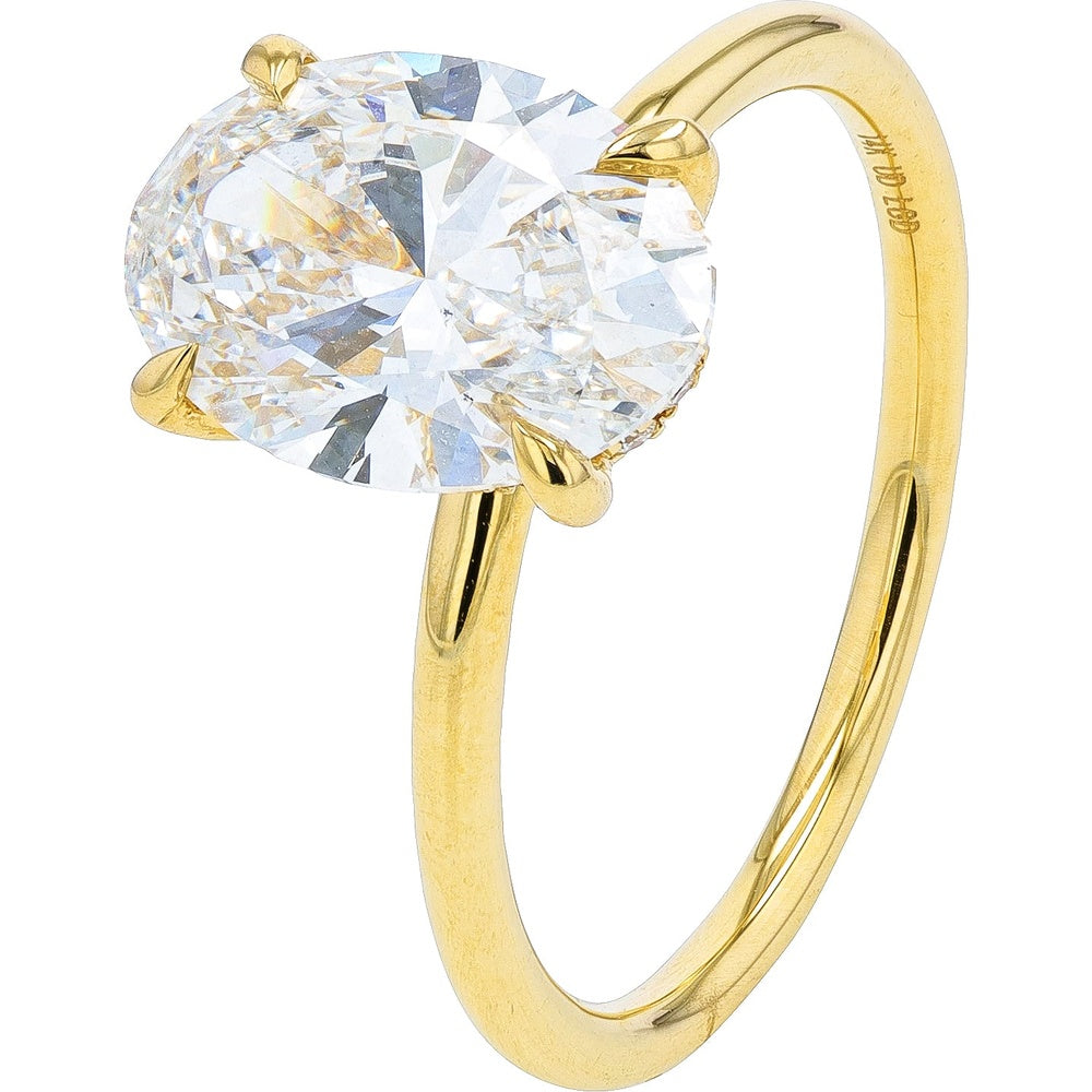 14K Yellow Gold Prong Set Oval Lab Grown Diamond Engagement Ring - 2.70 Carat Total Diamond Weight