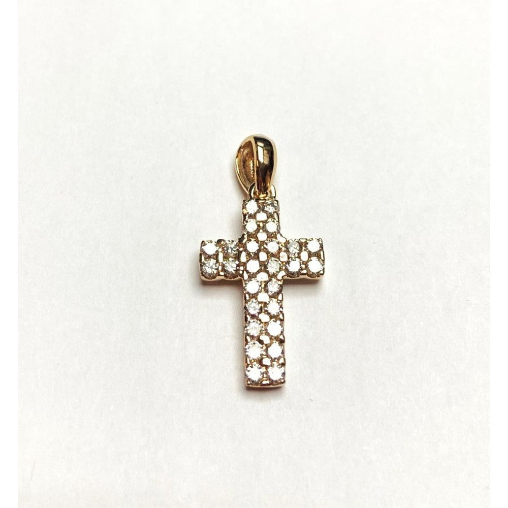 14K Yellow Gold Prong-Set Round Diamond Cross Pendant - 0.98 Carat Total Diamond Weight by Auriventus