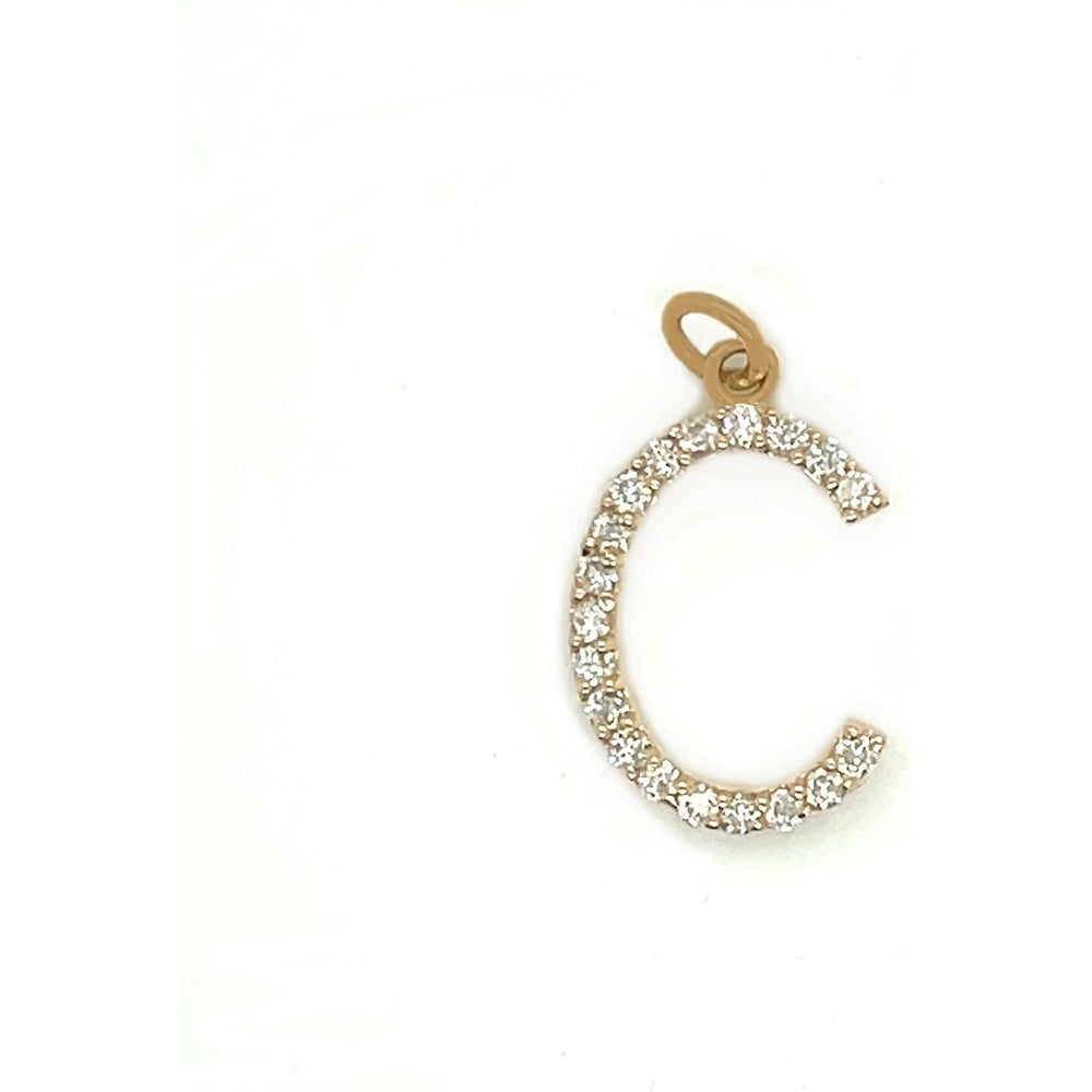 14K Yellow Gold Prong-Set Round Diamond Initial 'C' Pendant - 0.20 Carat Total Diamond Weight by Auriventus