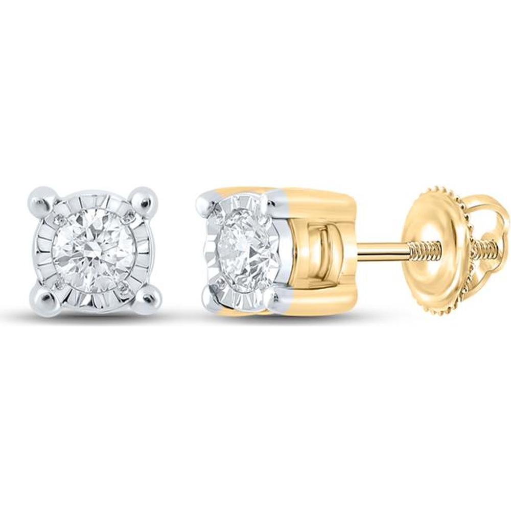14K Yellow Gold Prong-Set Round Diamond Stud Earrings with White Gold Accents - 1/6 Carat Total Diamond Weight