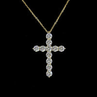14K Yellow Gold Prong Set Round Lab Diamond Cross Pendant - 1.99 Carat Total Weight, E-F Color, VS1 Clarity - Covaloro Fine Jewelry