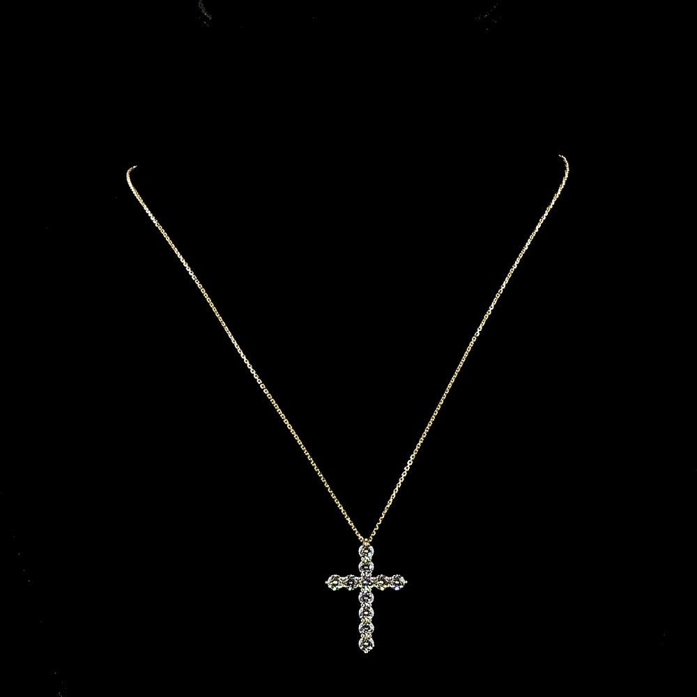 14K Yellow Gold Prong Set Round Lab Diamond Cross Pendant - 1.99 Carat Total Weight, E-F Color, VS1 Clarity - Covaloro Fine Jewelry