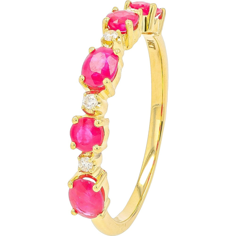 14K Yellow Gold Prong-Set Round Ruby Band with Diamond Accents - 0.75-1.00 Carat Total Ruby Weight