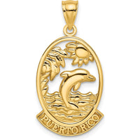 14K Yellow Gold Puerto Rico Dolphin Sunset Charm - 23.3mm Length by Oro Pregiato