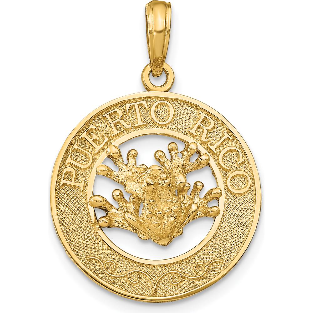 14K Yellow Gold Puerto Rico Frog Pendant - Textured Design with Polished Finish by Oro Pregiato