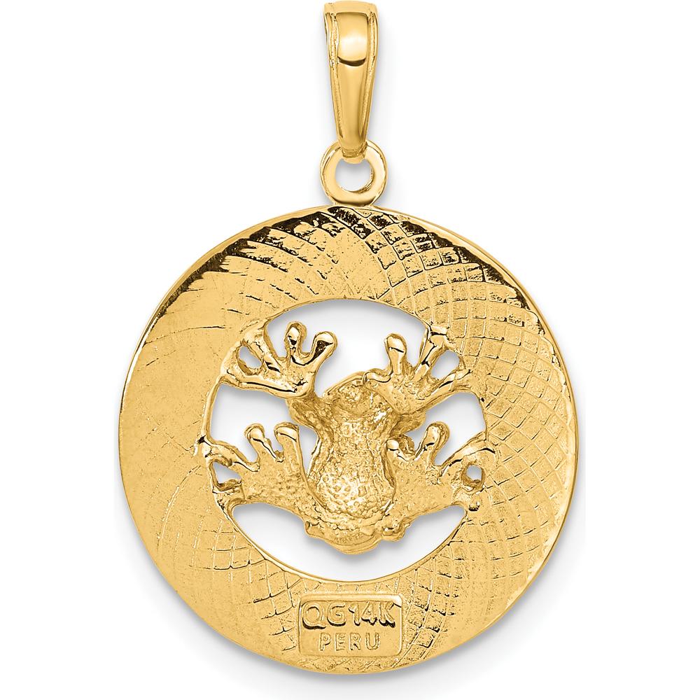 14K Yellow Gold Puerto Rico Frog Pendant - Textured Design with Polished Finish by Oro Pregiato
