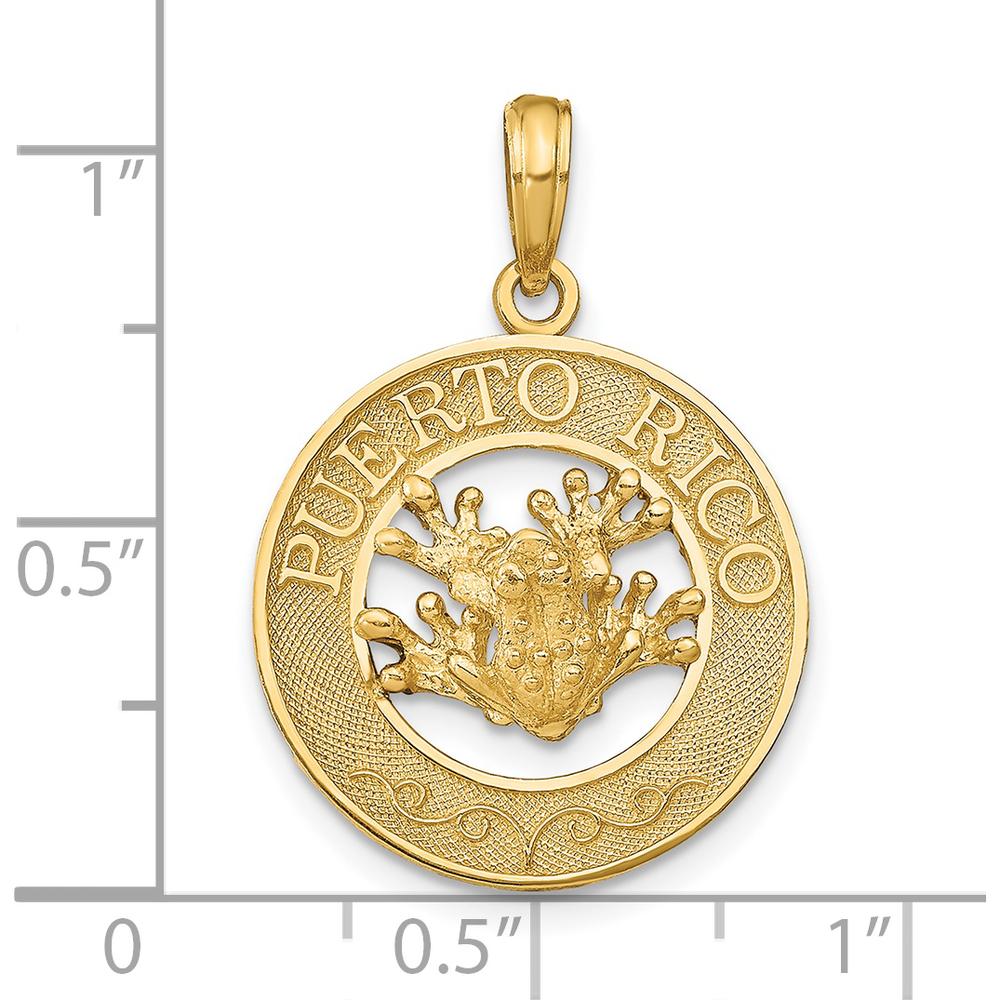 14K Yellow Gold Puerto Rico Frog Pendant - Textured Design with Polished Finish by Oro Pregiato