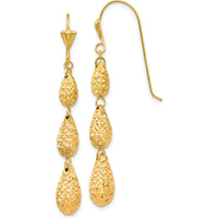 14K Yellow Gold Puff Diamond-Cut Teardrop Dangle Earrings - Elegant Lightweight Drop Design by 0
