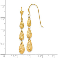 14K Yellow Gold Puff Diamond-Cut Teardrop Dangle Earrings - Elegant Lightweight Drop Design by 0