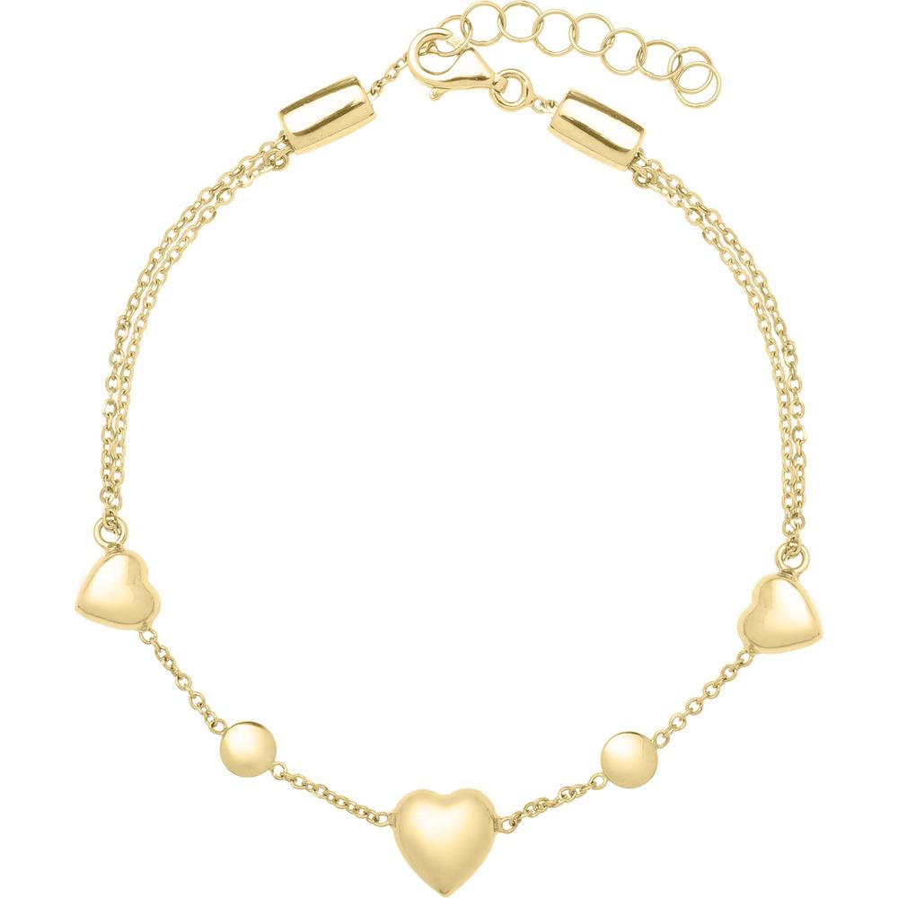 14K Yellow Gold Puff Heart Adjustable Bracelet/Anklet with Double Link Chain - 3.00g - 10" by Orozza Fine Jewelry