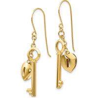 14K Yellow Gold Puff Heart Lock and Key Drop Earrings - Polished Finish by 0