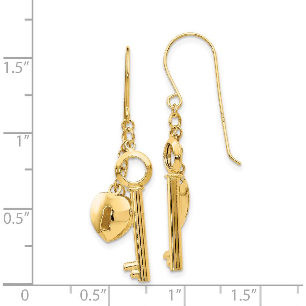 14K Yellow Gold Puff Heart Lock and Key Drop Earrings - Polished Finish by 0