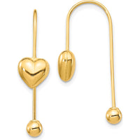 14K Yellow Gold Puffed Heart Threader Drop Earrings - Elegant Heart Design by Oro Pregiato