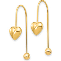 14K Yellow Gold Puffed Heart Threader Drop Earrings - Elegant Heart Design by Oro Pregiato