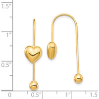 14K Yellow Gold Puffed Heart Threader Drop Earrings - Elegant Heart Design by Oro Pregiato