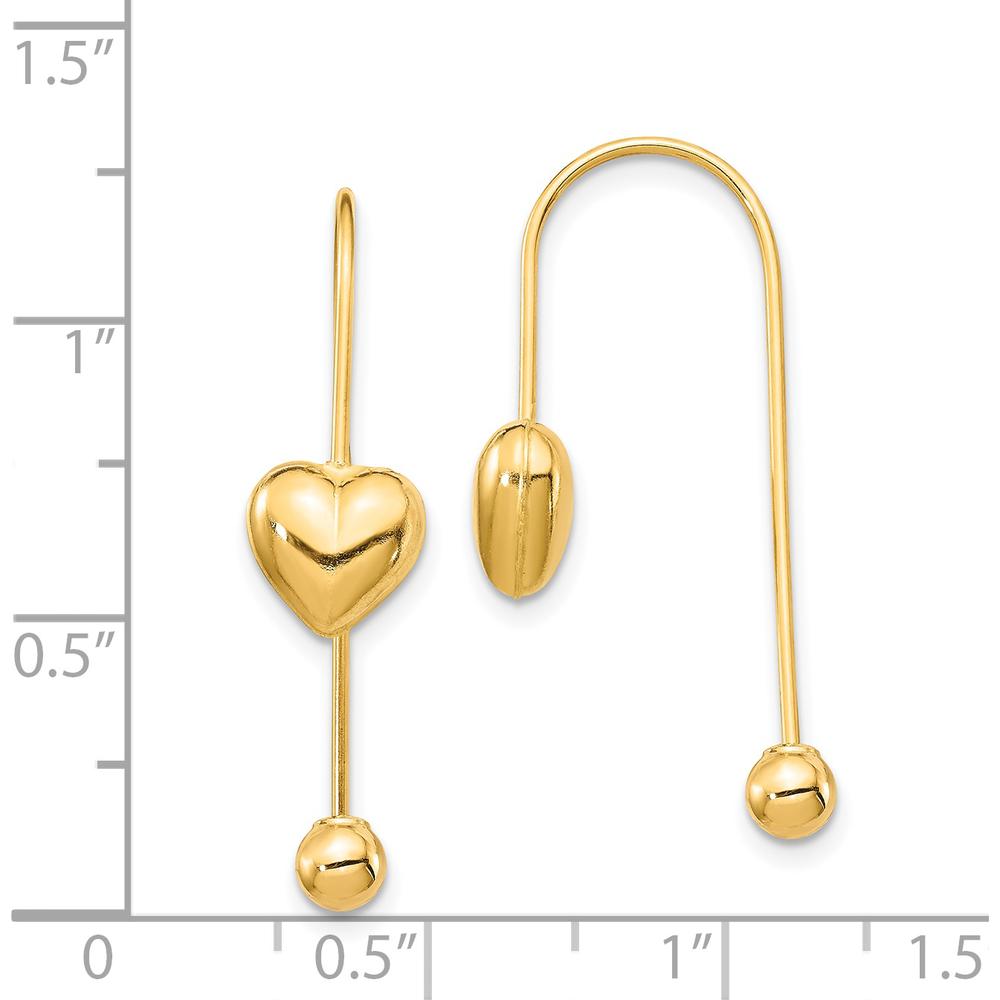 14K Yellow Gold Puffed Heart Threader Drop Earrings - Elegant Heart Design by Oro Pregiato
