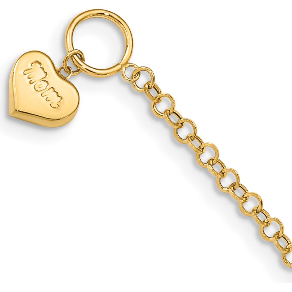 14K Yellow Gold Puffed MOM Heart Dangle Toggle Bracelet - 7.5" Length by 0