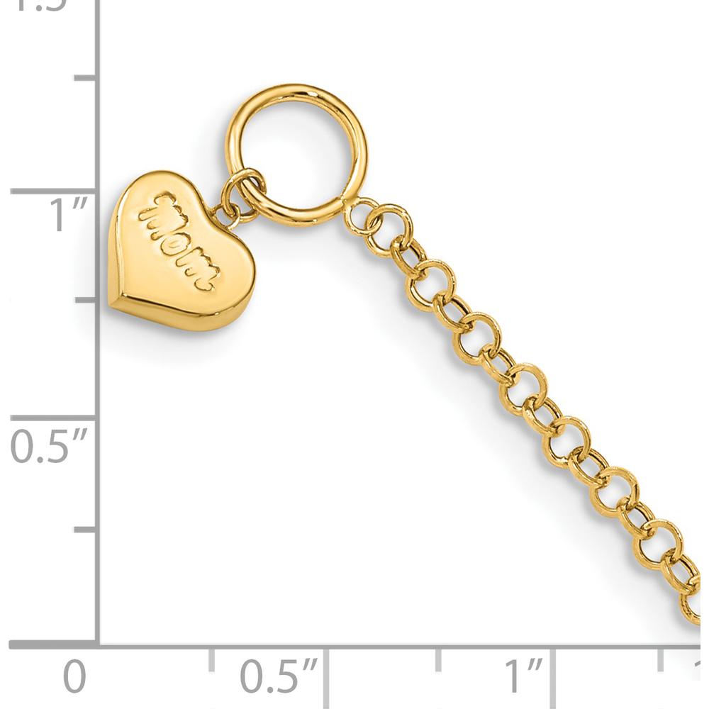 14K Yellow Gold Puffed MOM Heart Dangle Toggle Bracelet - 7.5" Length by 0