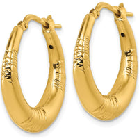 14K Yellow Gold Puffed Round Hoop Earrings with Textured Grooved Finish - 23.6mm Length by 0