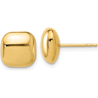 14K Yellow Gold Puffed Square Post Earrings - 10mm by 0
