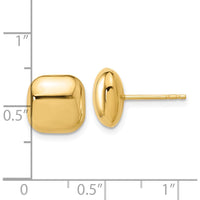 14K Yellow Gold Puffed Square Post Earrings - 10mm by 0
