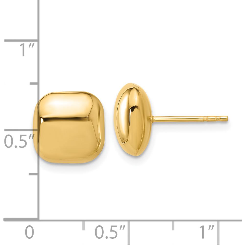 14K Yellow Gold Puffed Square Post Earrings - 10mm by 0