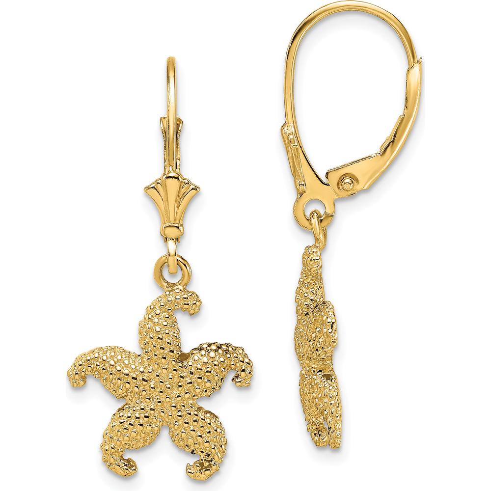 14K Yellow Gold Puffed Starfish Leverback Drop Earrings by 0