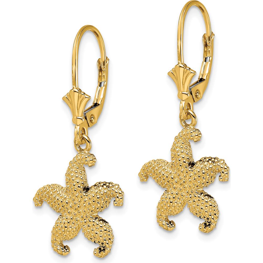 14K Yellow Gold Puffed Starfish Leverback Drop Earrings by 0