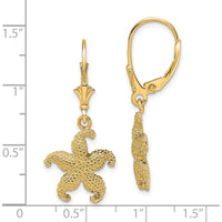 14K Yellow Gold Puffed Starfish Leverback Drop Earrings by 0