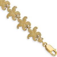 14K Yellow Gold Puffed Textured Starfish Link Bracelet - 7.25" Length by Oro Pregiato