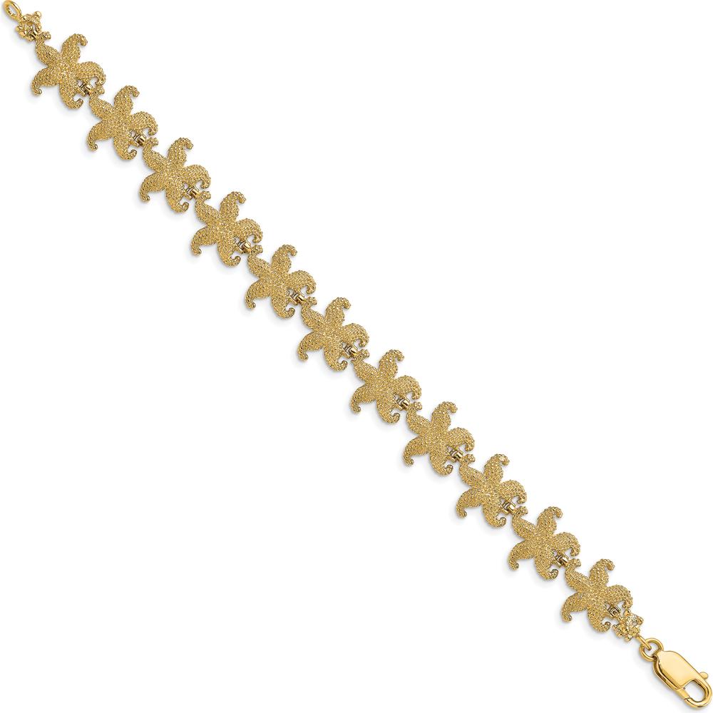 14K Yellow Gold Puffed Textured Starfish Link Bracelet - 7.25" Length by Oro Pregiato