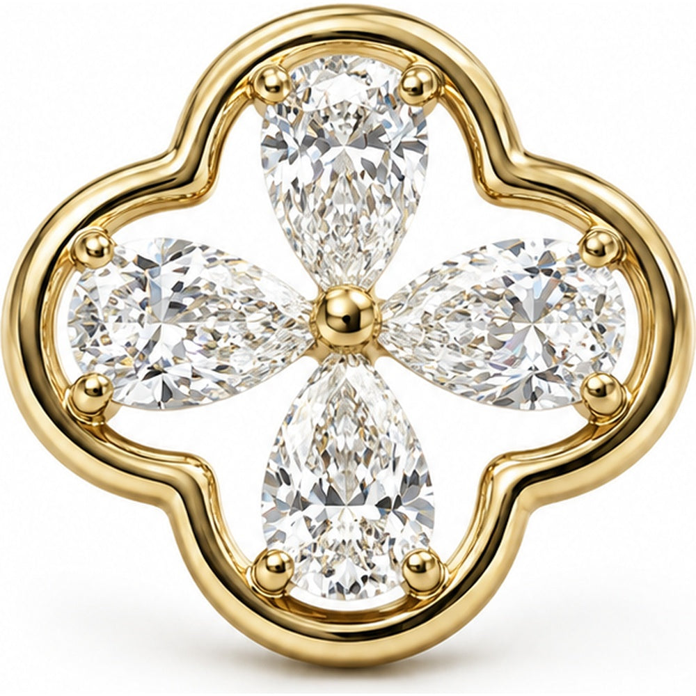 14K Yellow Gold Quatrefoil Clover Pendant with Prong-Set Pear-Shaped Lab Grown Diamonds - 1.18 Carat Total Diamond Weight by Auriventus