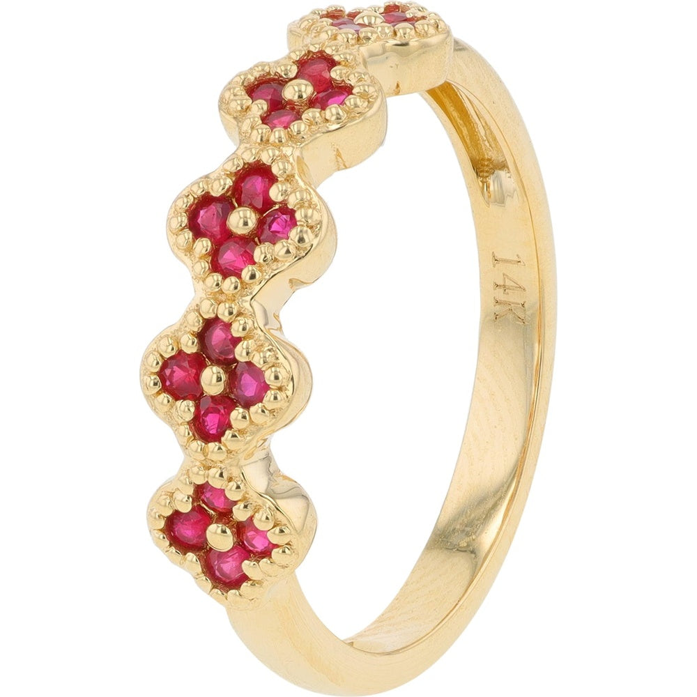 14K Yellow Gold Quatrefoil Floral Band with Round Rubies - 0.35 Carat Total Ruby Weight