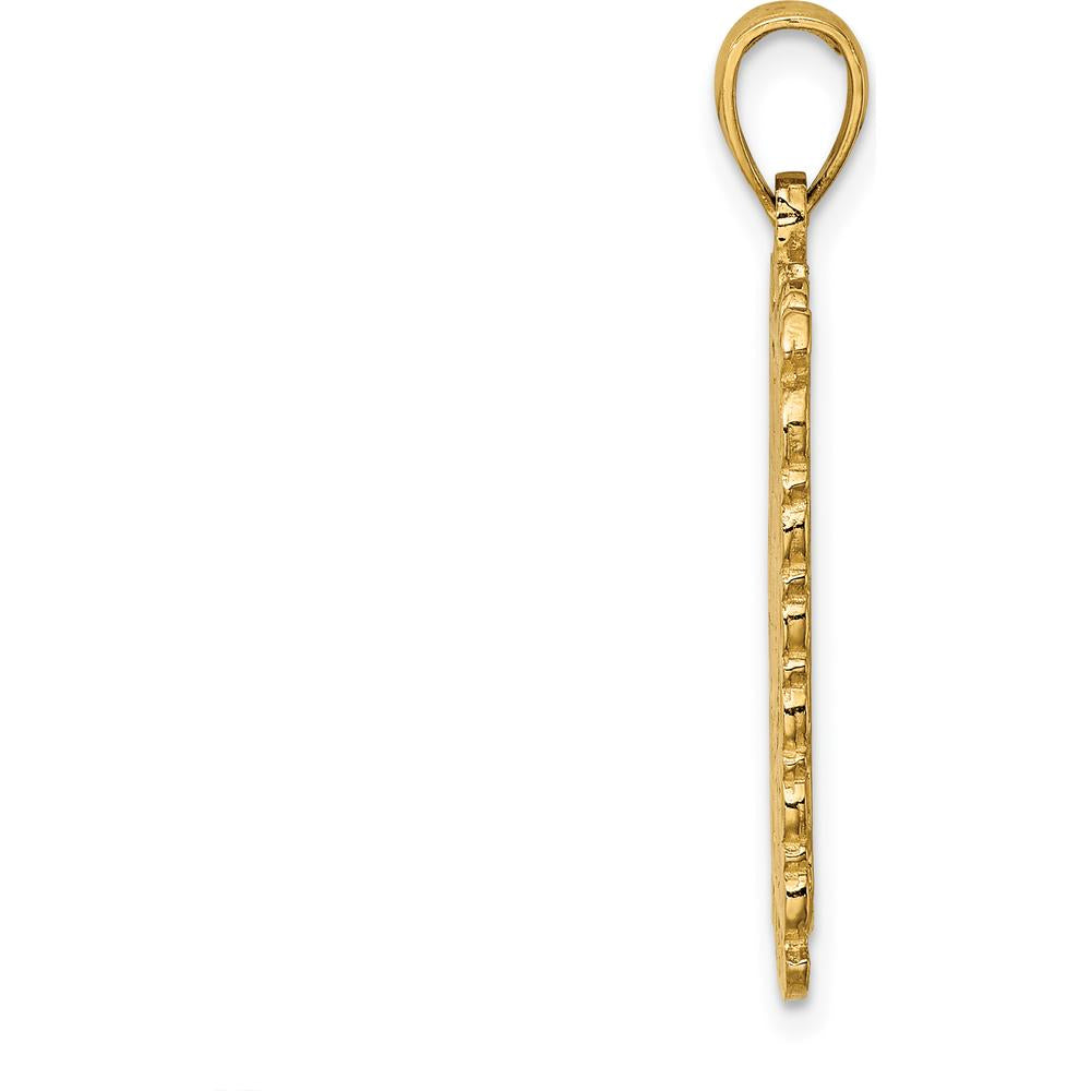 14K Yellow Gold Queen of Hearts Playing Card Charm Pendant - Textured Design by Oro Pregiato